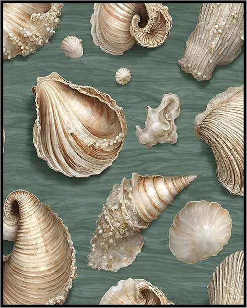 Posterizer 1 pcs-cute sparkly pearly shells with blue background 2-Coastal & Nautical Art-Gift for Nature, Surfers and Beach Lovers -Decor for Bea...